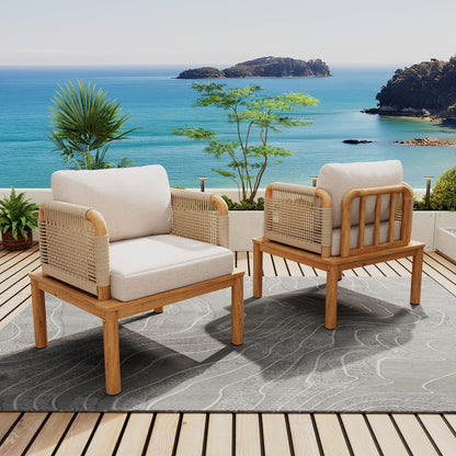 2 Person Acacia Wood Patio Seating Group Beige