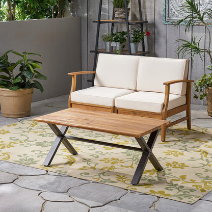 Acacia Wood Outdoor Coffee Table - Brown & Black