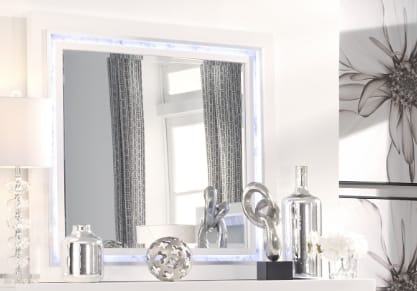 Modern White LED Vanity Mirror with Solid Wood Frame