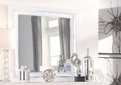 Modern White LED Vanity Mirror with Solid Wood Frame