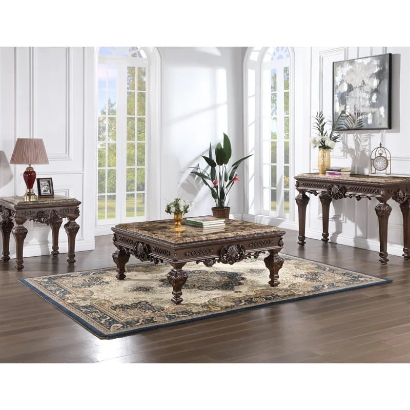 Solid Wood Console Table - Cherry Finish, Marble Top - 54" x 22"