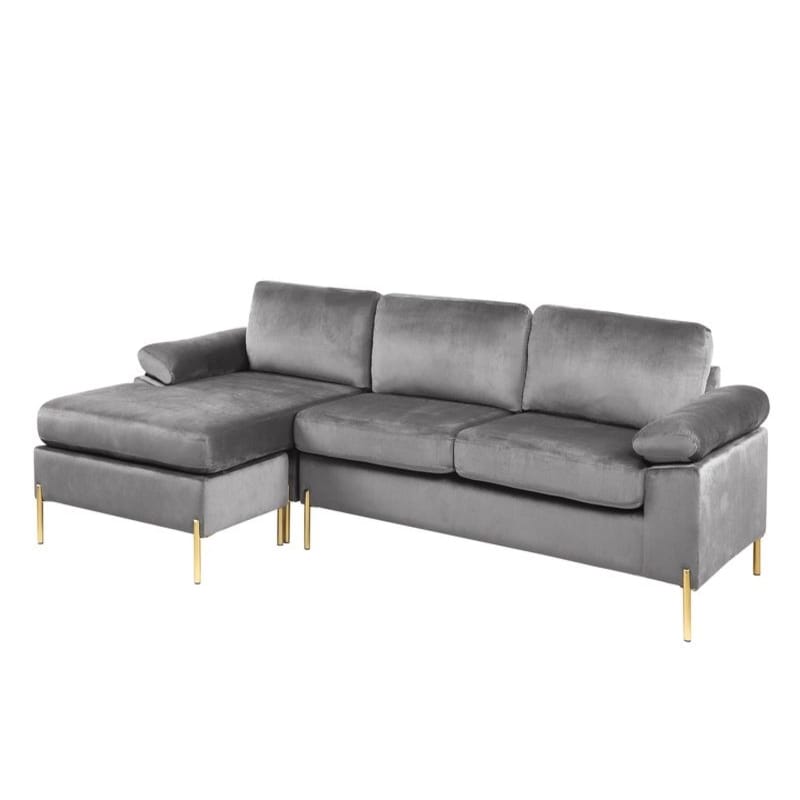 Gray Velvet 3 Seat Sofa - 51.6" L for Living Room Apartments