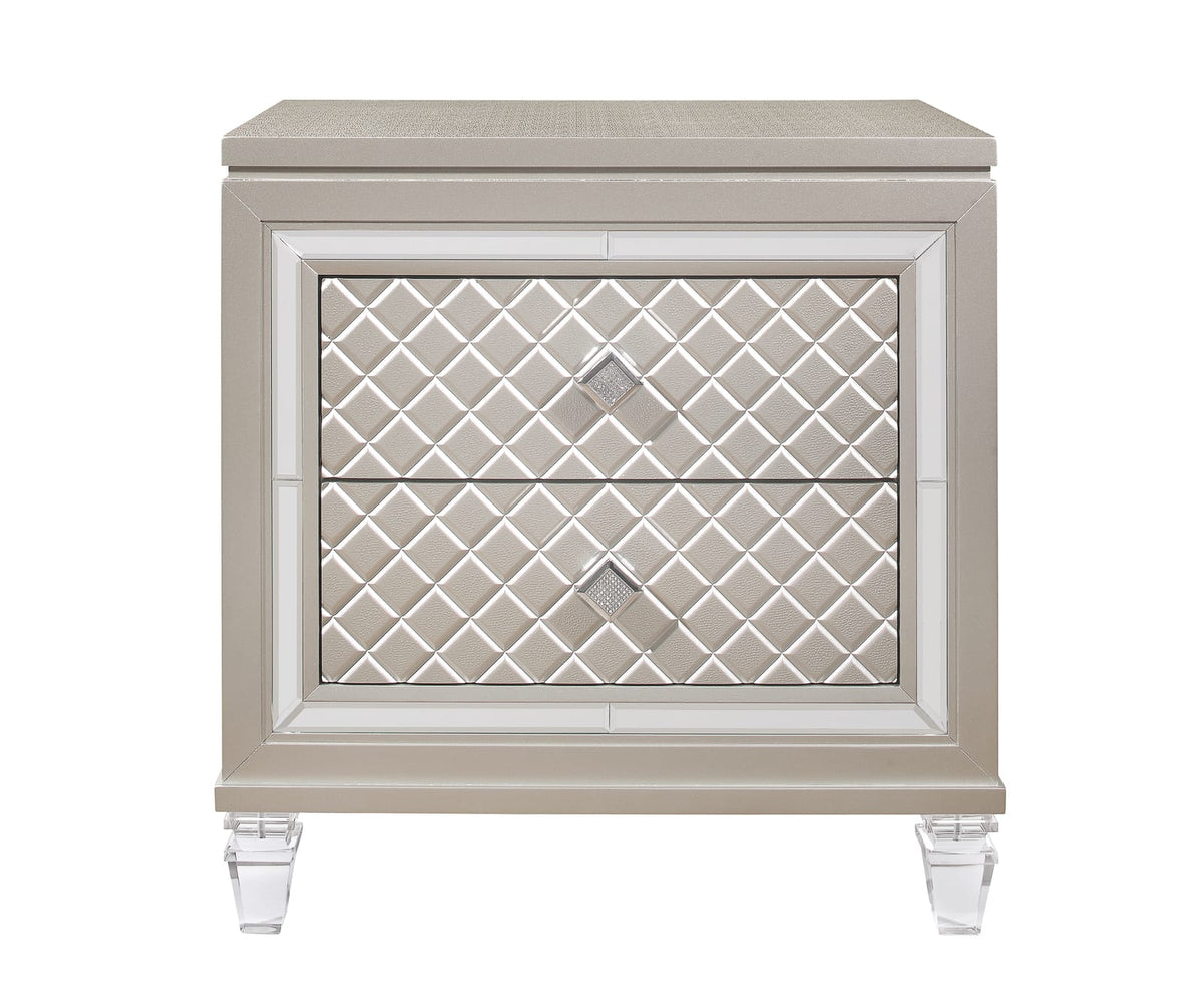 Champagne Solid Wood Nightstand with 2 Drawers