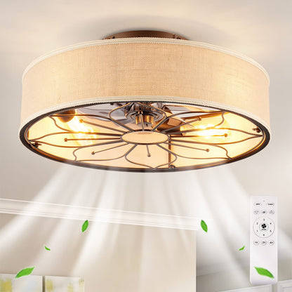20" Lotus Design Fabric Farmhouse Ceiling Fan With Remote Control - Matte Black