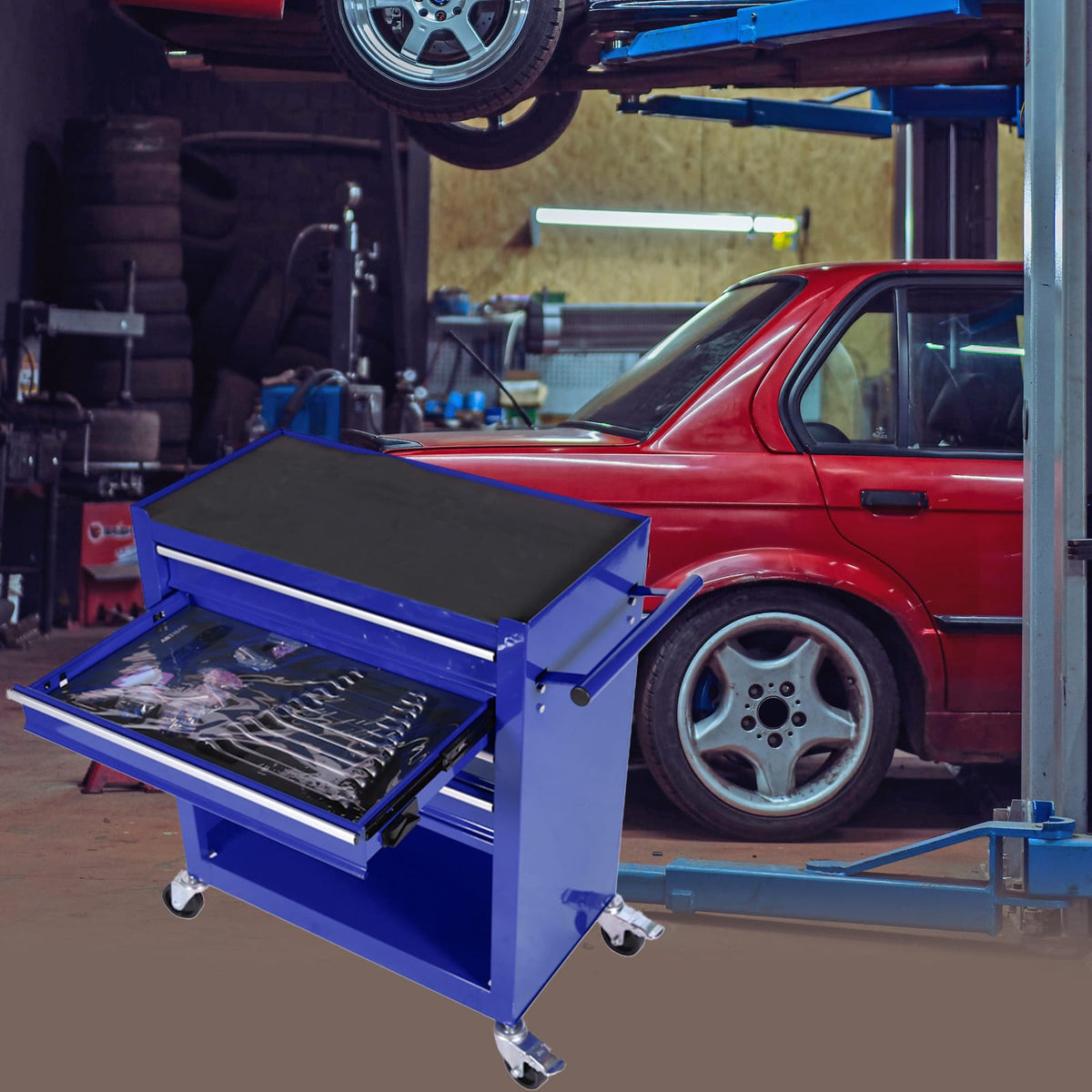 4-Drawer Rolling Tool Box - Blue Steel, 24.4"