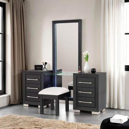 Black Acacia Wood Makeup Vanity with 5 Drawers for Bedroom