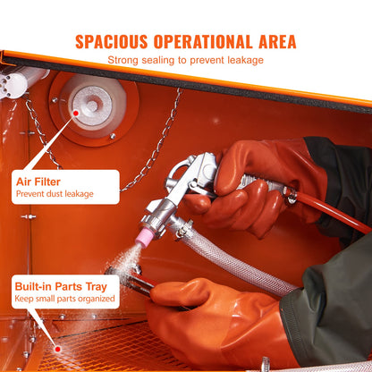 Orange Metal Sandblasting Cabinet - 25 Gallon Capacity
