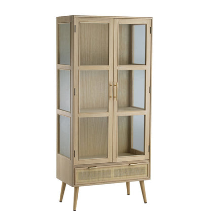 Brown MDF Two-Door Cabinet - 62.6" Tall Storage for Living Room