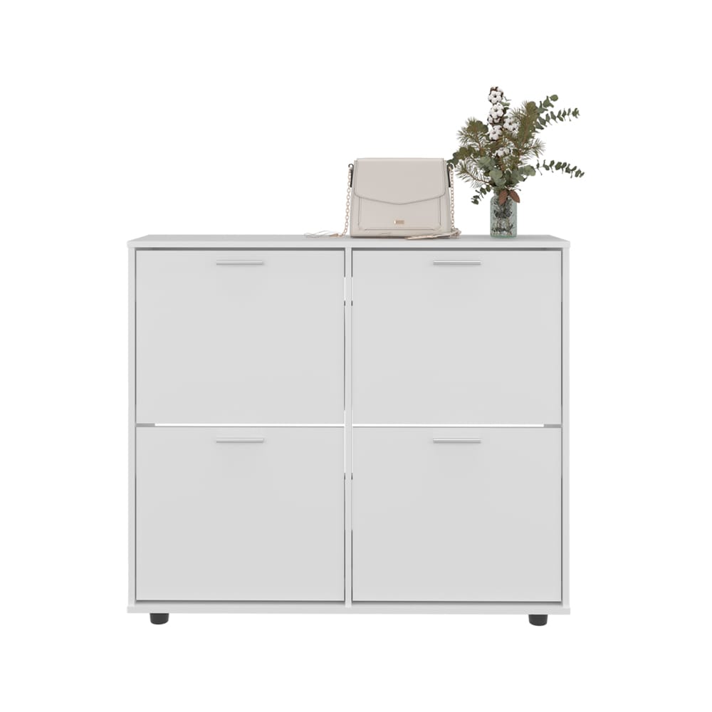 White Engineered Wood Shoe Rack Cabinet - 11.8 x 43.3 x 38" for Living Room
