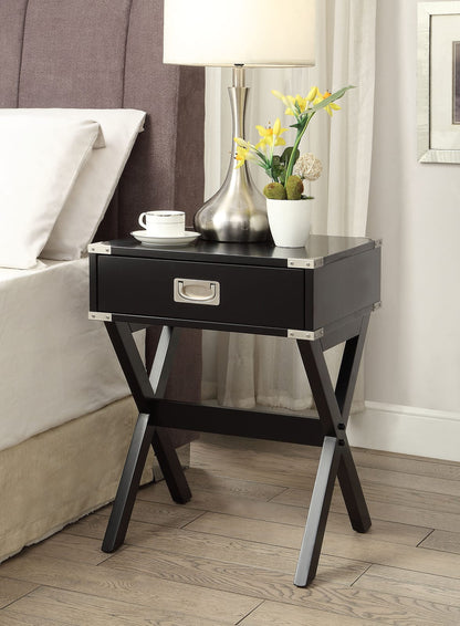 Black Synthetic Wood Storage Accent Table with Drawer for Living Room