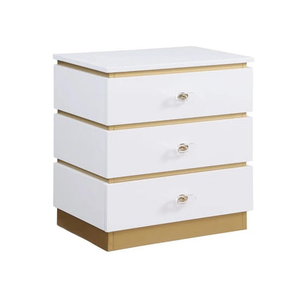 Gold & White Rectangular End Table - 3 Drawers for Living Room