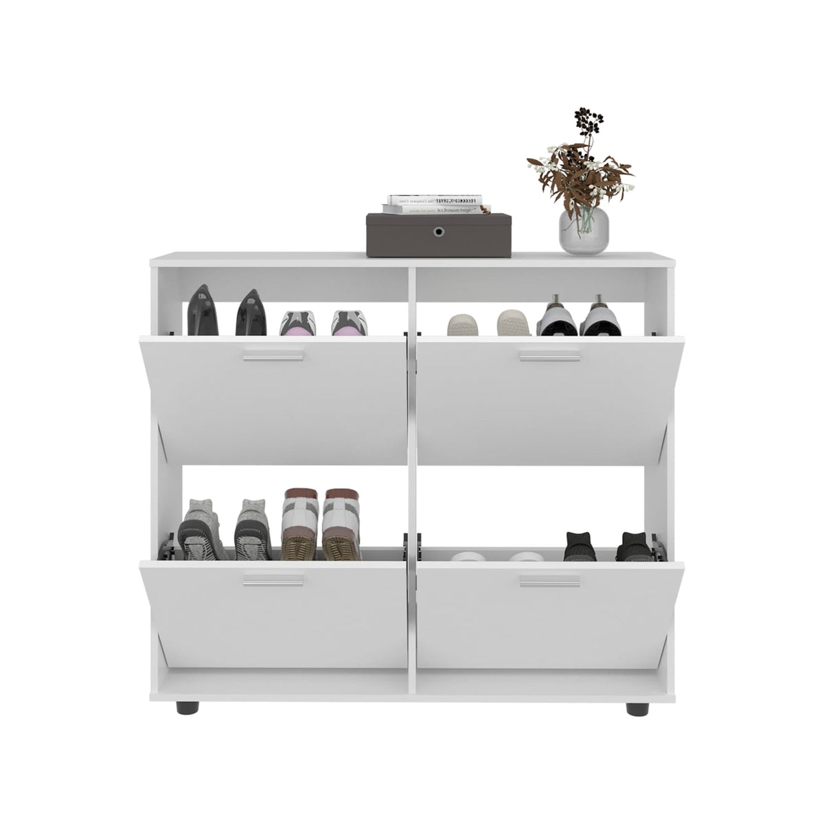 Modern White MDF Shoe Cabinet for Bedroom Footwear Storage for Living Room