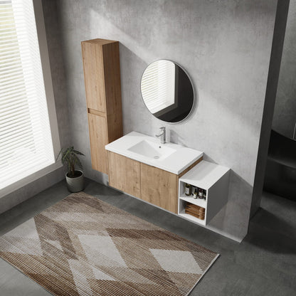 47.4" Imitative Oak Bathroom Vanity with Sink & Storage