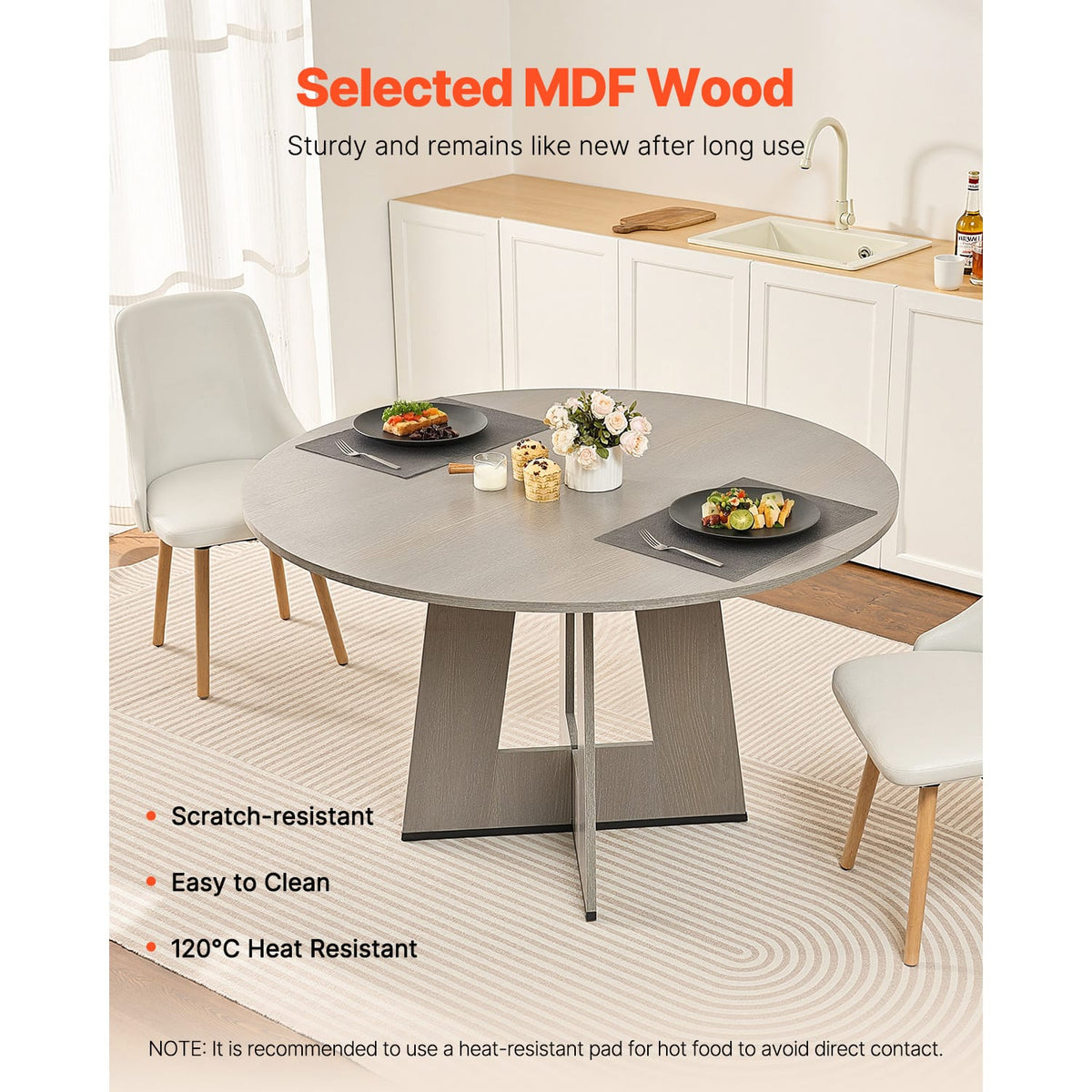 47 Inch Round Dining Table - Gray Fiberboard, Seats 4-6