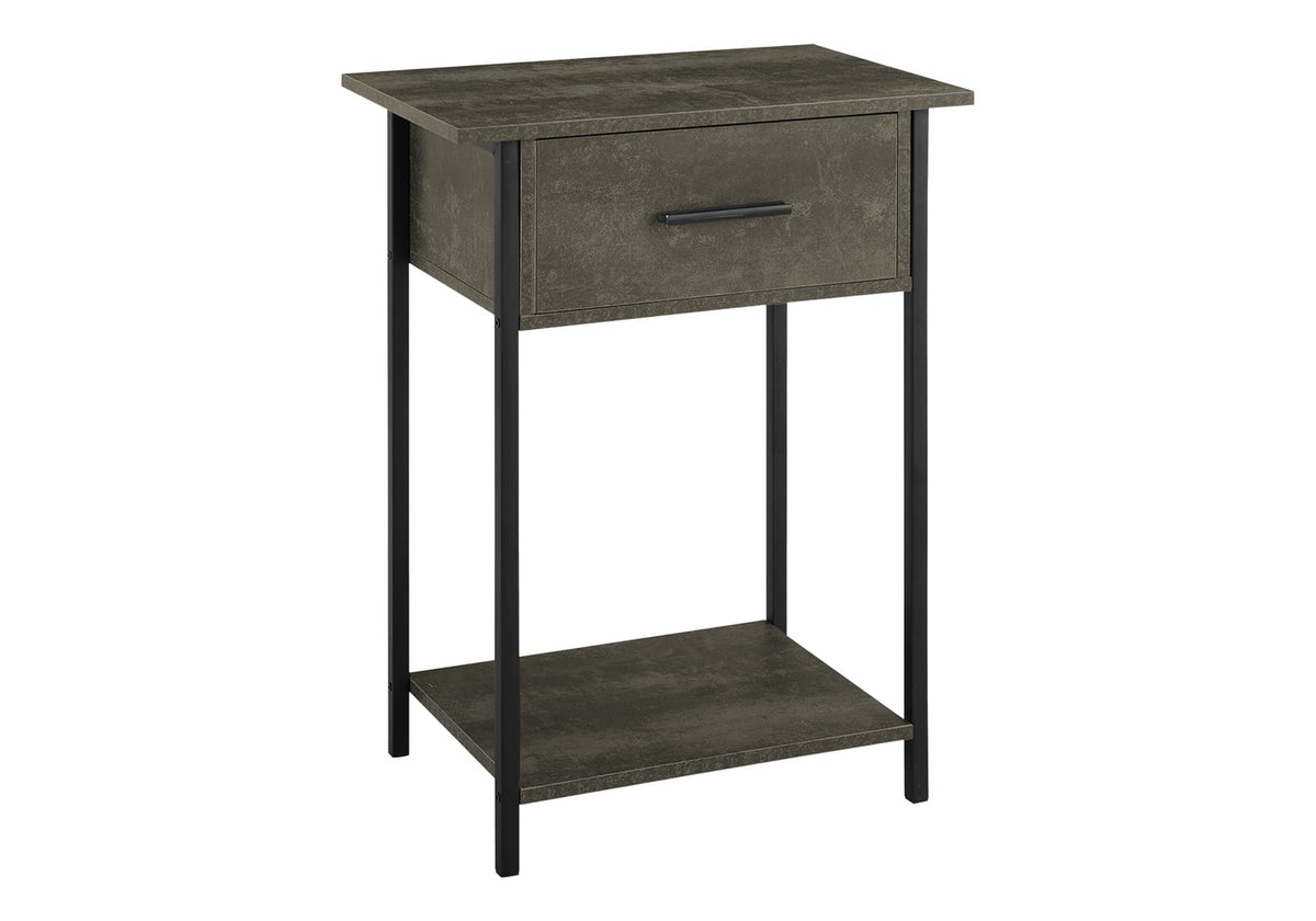 2 Tier Accent Table - Black Metal, Storage Drawer