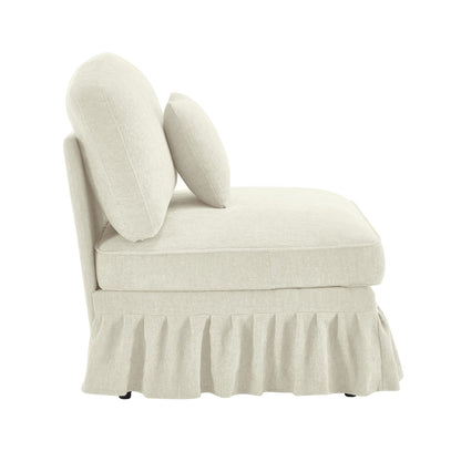 Beige White Chenille Armless Sofa with 1 Pillow - 30.7" L for Living Room