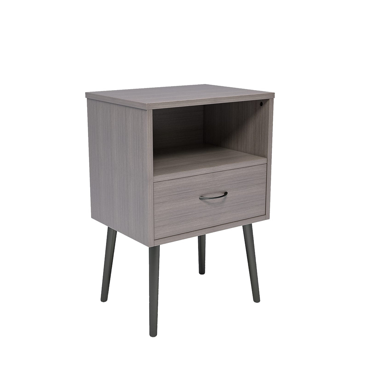 Grey MDF Nightstand with Storage Drawers - Small Bedroom Table