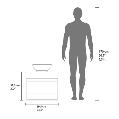 White Vessel Sink Vanity - 2 Drawers, MDF Storage