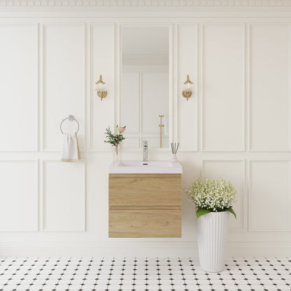 24 Inch Oak Wall-Mounted Bathroom Vanity with Resin Sink
