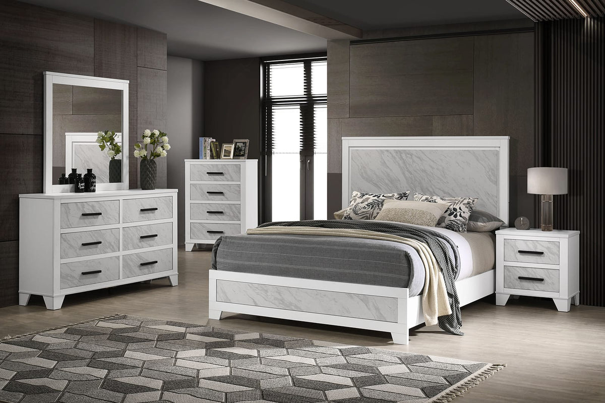 White Bedside Cabinet - 2 Drawers Contemporary Nightstand for Bedroom