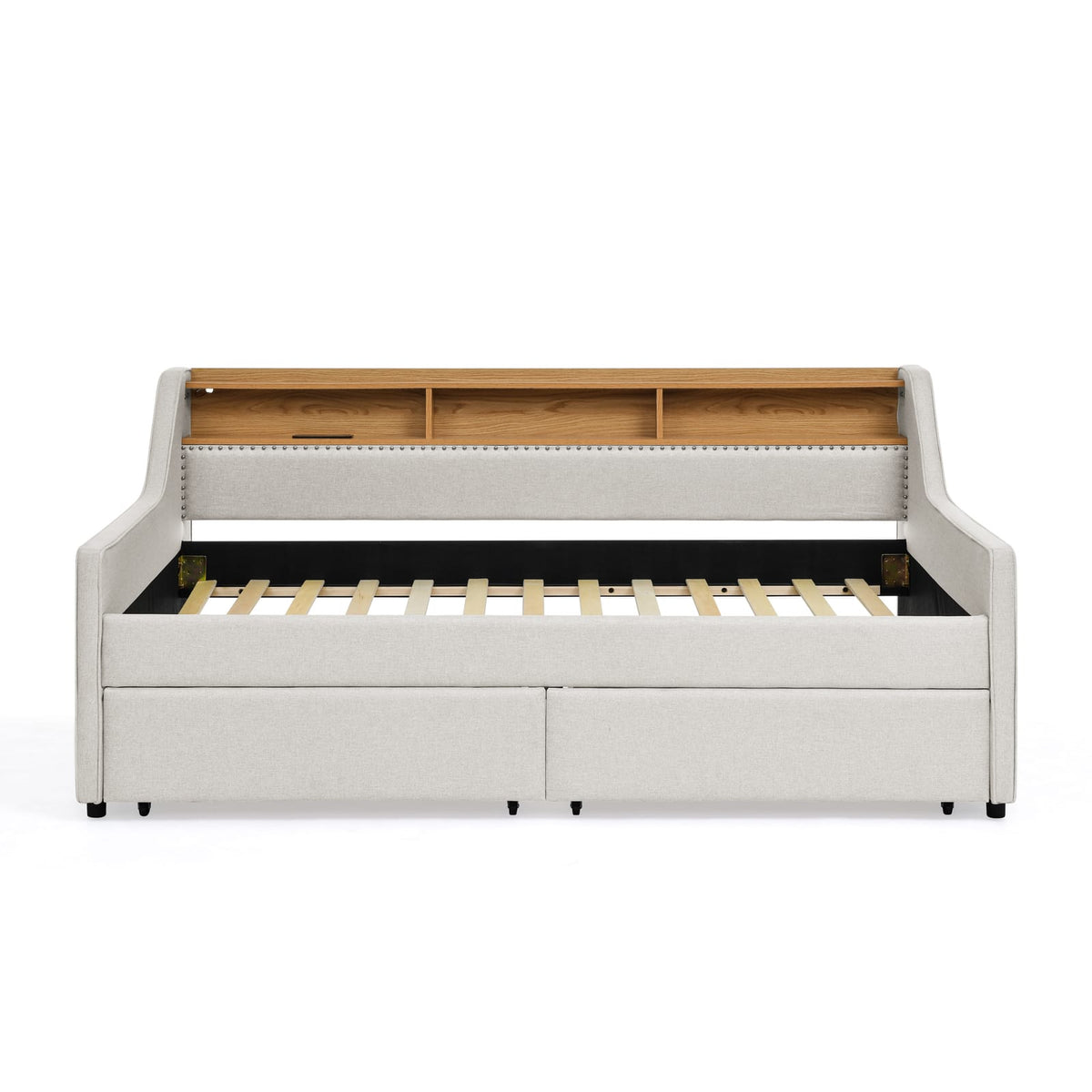 Twin Size Beige Sofa Bed with LED Lights & Storage