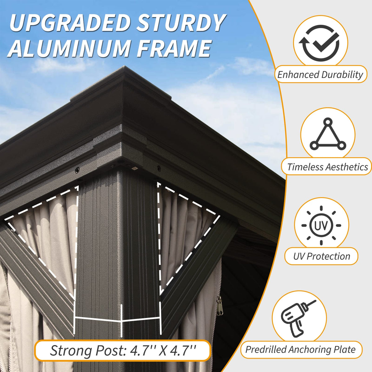 10' x 14' Hardtop Gazebo - Brown Aluminum Frame