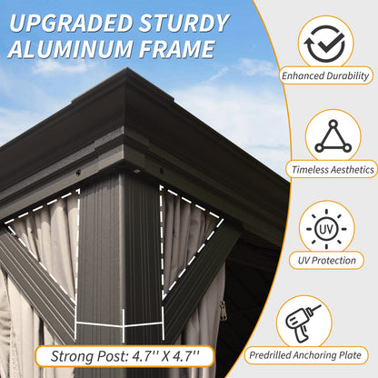 10' x 14' Hardtop Gazebo - Brown Aluminum Frame