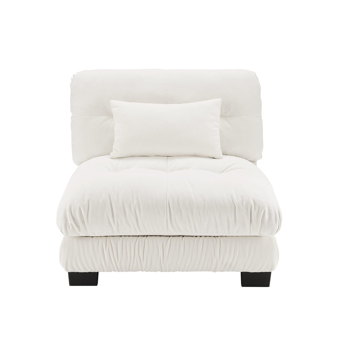 White Chenille Armless Sofa - 1 Seat for Living Room