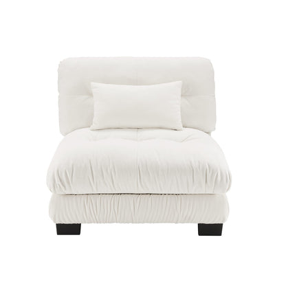 White Chenille Armless Sofa - 1 Seat for Living Room