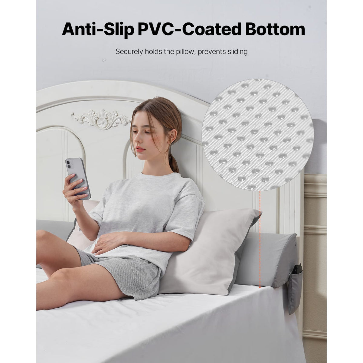 Bed Gap Filler - 72" Gray PVC Wedge Pillow for Headboard Gaps