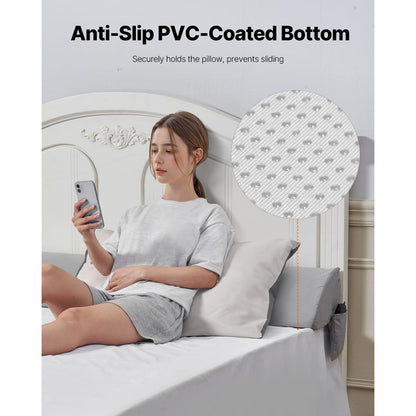 Bed Gap Filler - 72" Gray PVC Wedge Pillow for Headboard Gaps