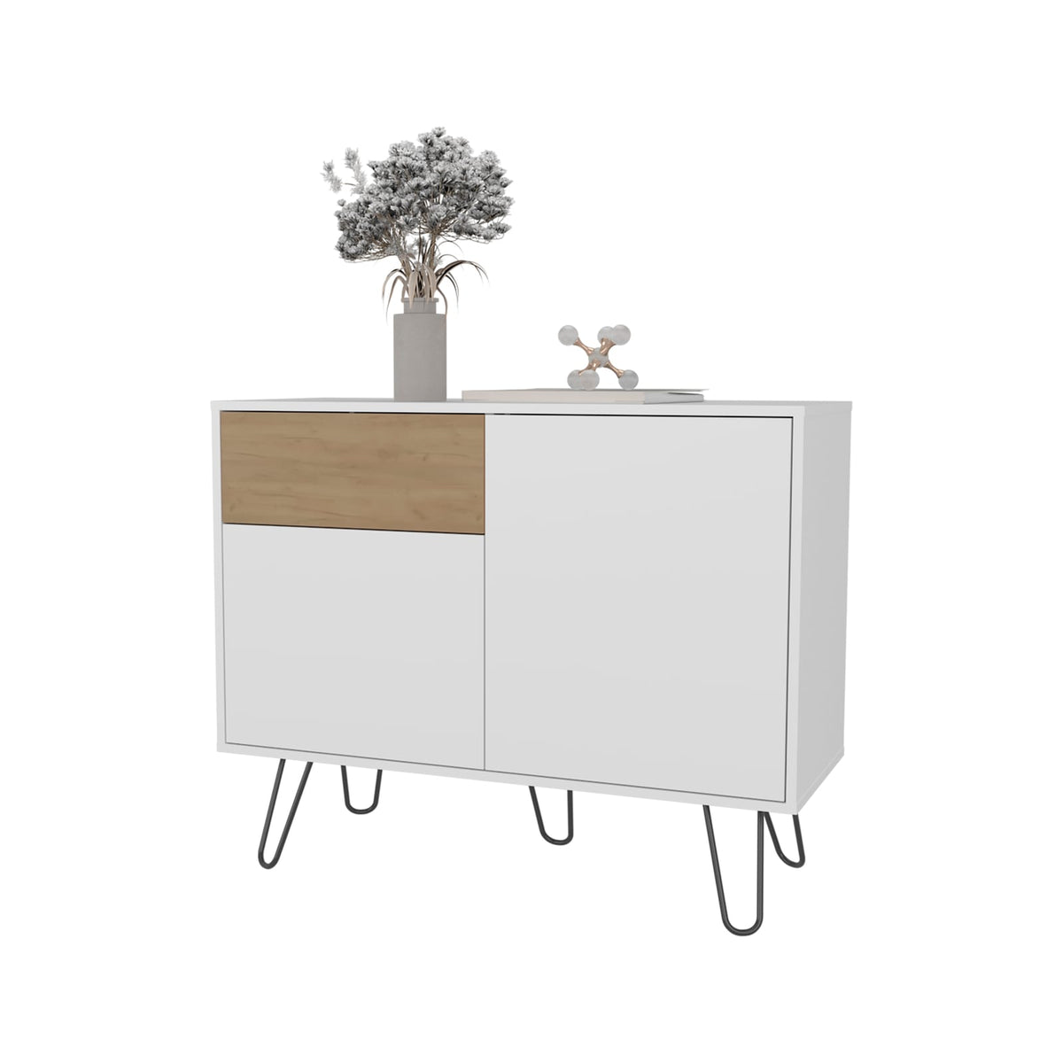 White & Light Oak Sideboard Cabinet - 31.5" W