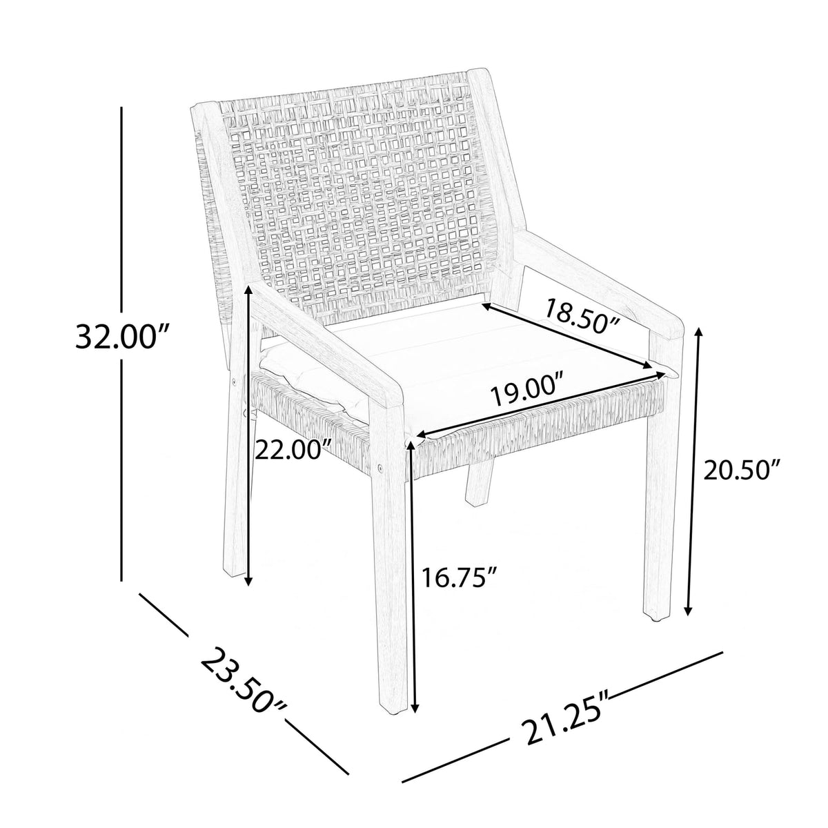 Acacia Wood & Wicker Patio Dining Chairs - Set of 2, Brown Teak Finish