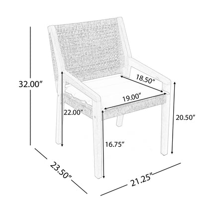 Acacia Wood & Wicker Patio Dining Chairs - Set of 2, Brown Teak Finish
