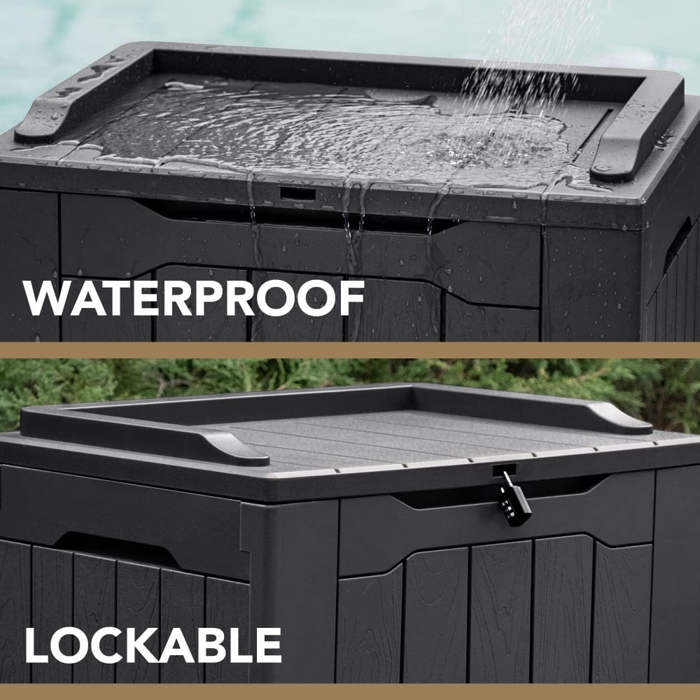 30 Gallon Black Resin Deck Box for Outdoor Seating