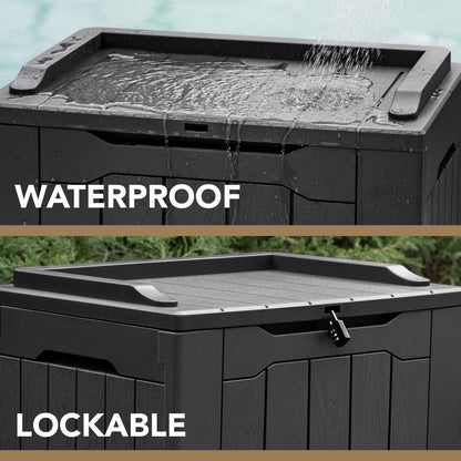 30 Gallon Black Resin Deck Box for Outdoor Seating
