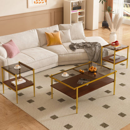 Gray Tempered Glass Coffee Table Set - 3 Piece Living Room Table