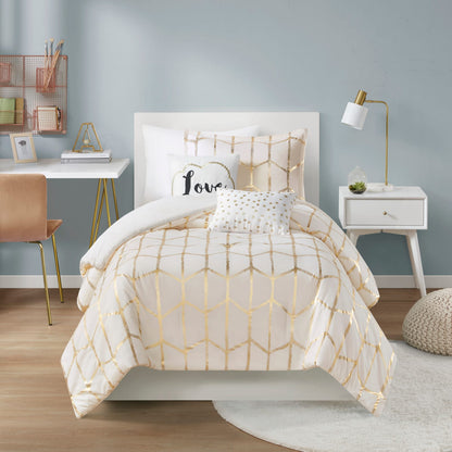 Twin/Twin XL Polyester Comforter Set - Ivory Geometric Print