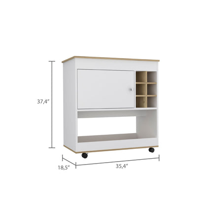 Light Oak Bar Cart - 6 Bottle Storage, Lower Panel Design