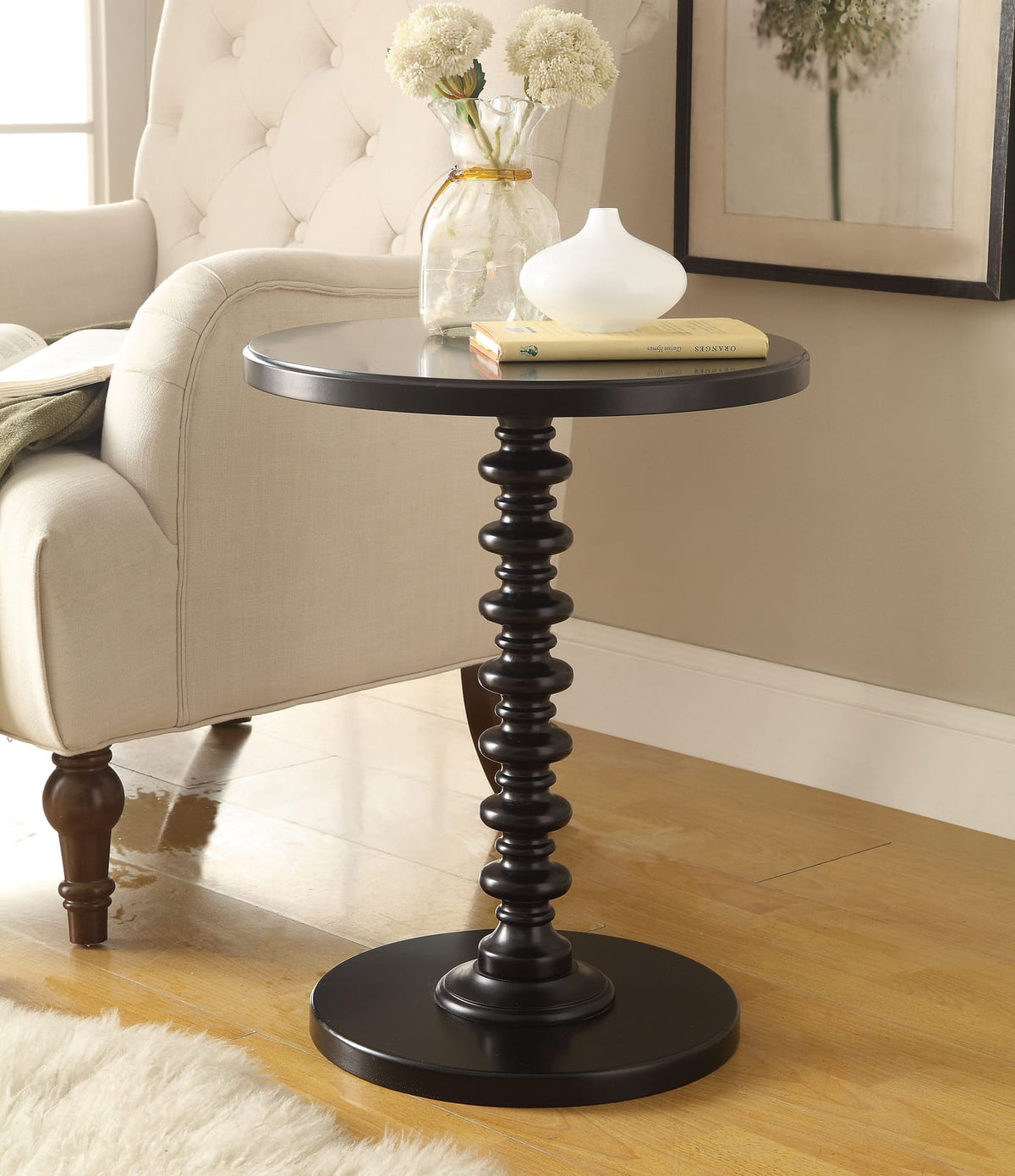 17" Round Black Accent Table - Synthetic Wood for Living Room