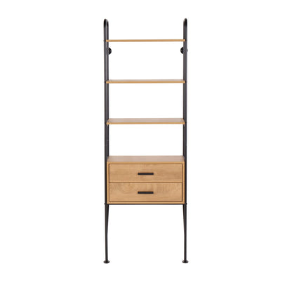 Brown Wood Metal Lean Bookcase - Wall Mounted Shelves for Living Room