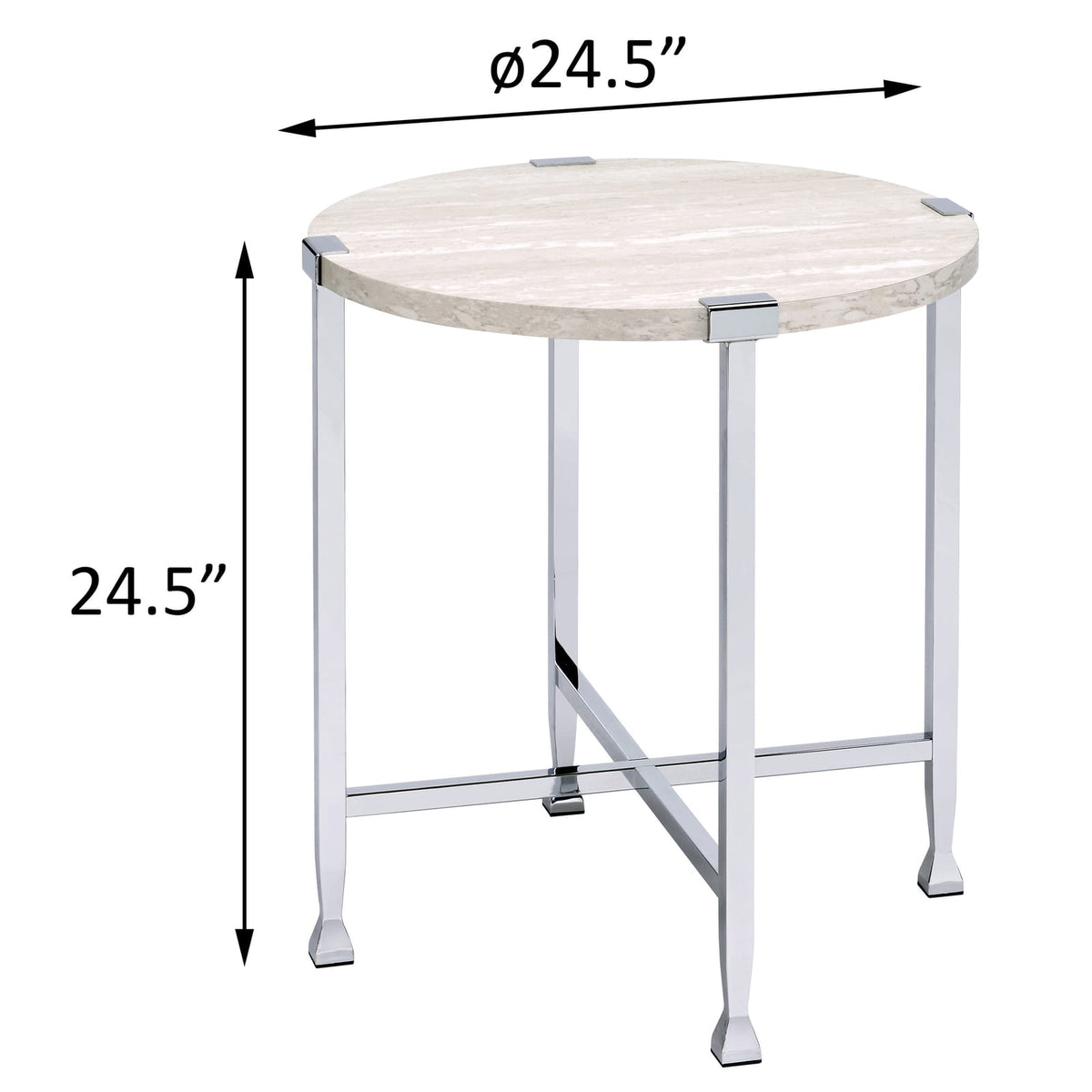 Round White Wood Metal End Table - 24.5" Diameter