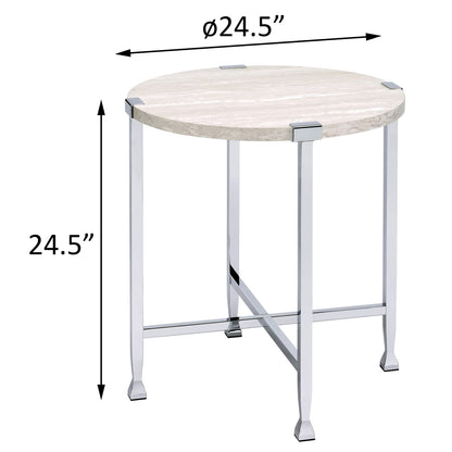 Round White Wood Metal End Table - 24.5" Diameter