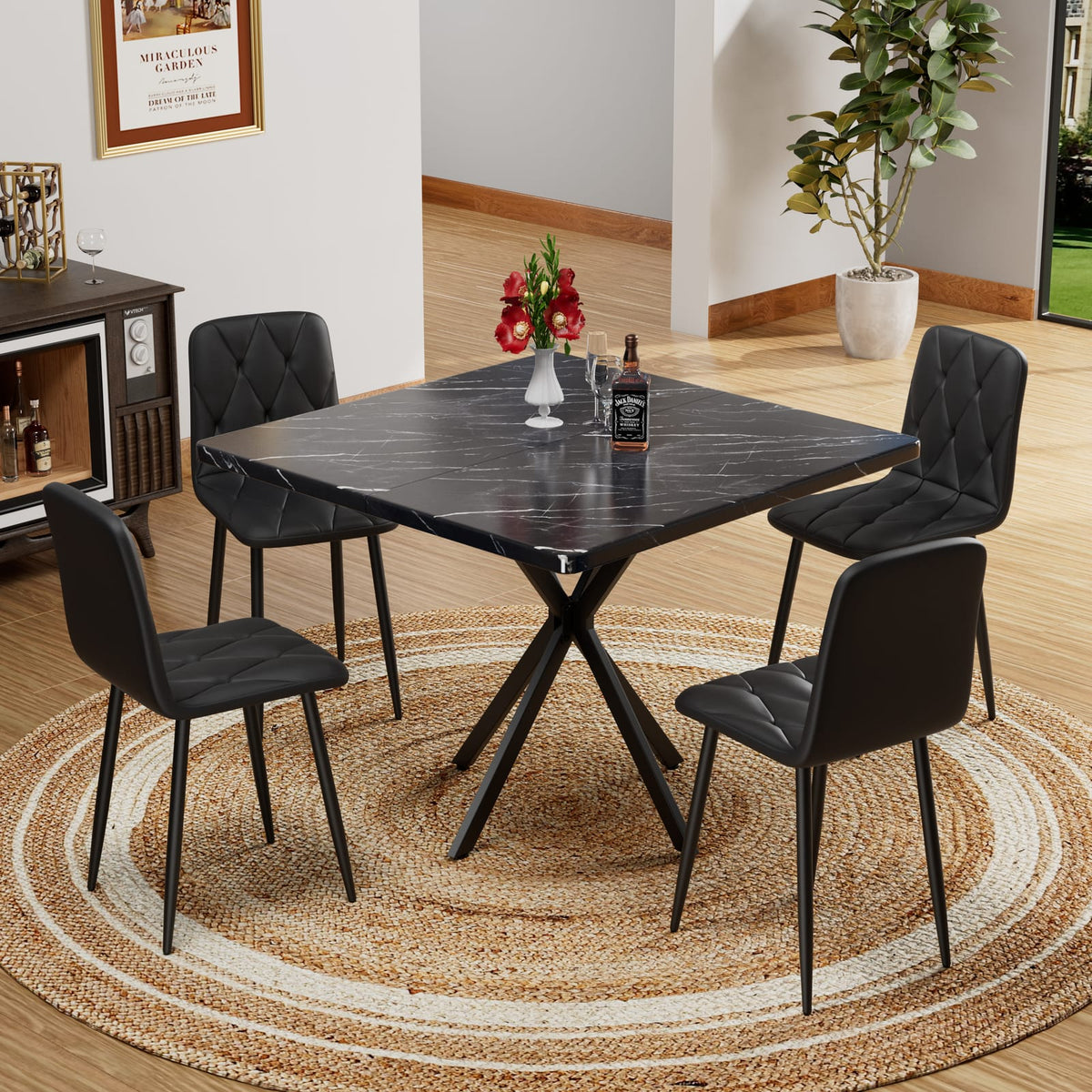 Square Dining Table - Black MDF Iron, 4-6 Person for Dining Room