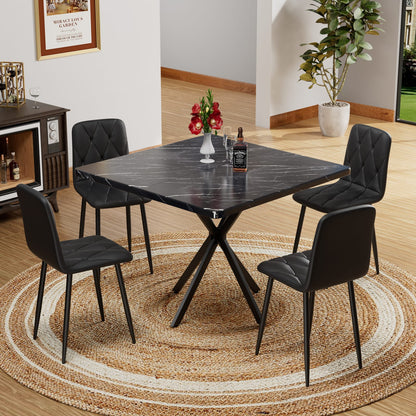 Square Dining Table - Black MDF Iron, 4-6 Person for Dining Room