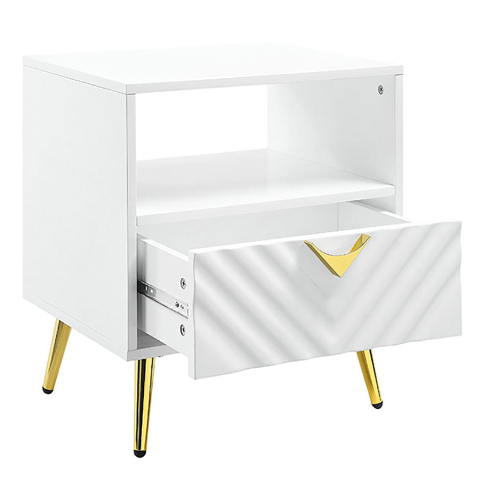 White Mid-Century Modern End Table with Storage