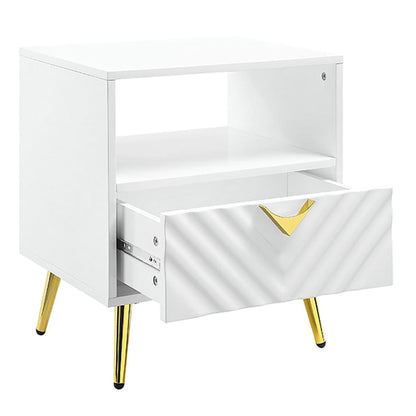 White Mid-Century Modern End Table with Storage