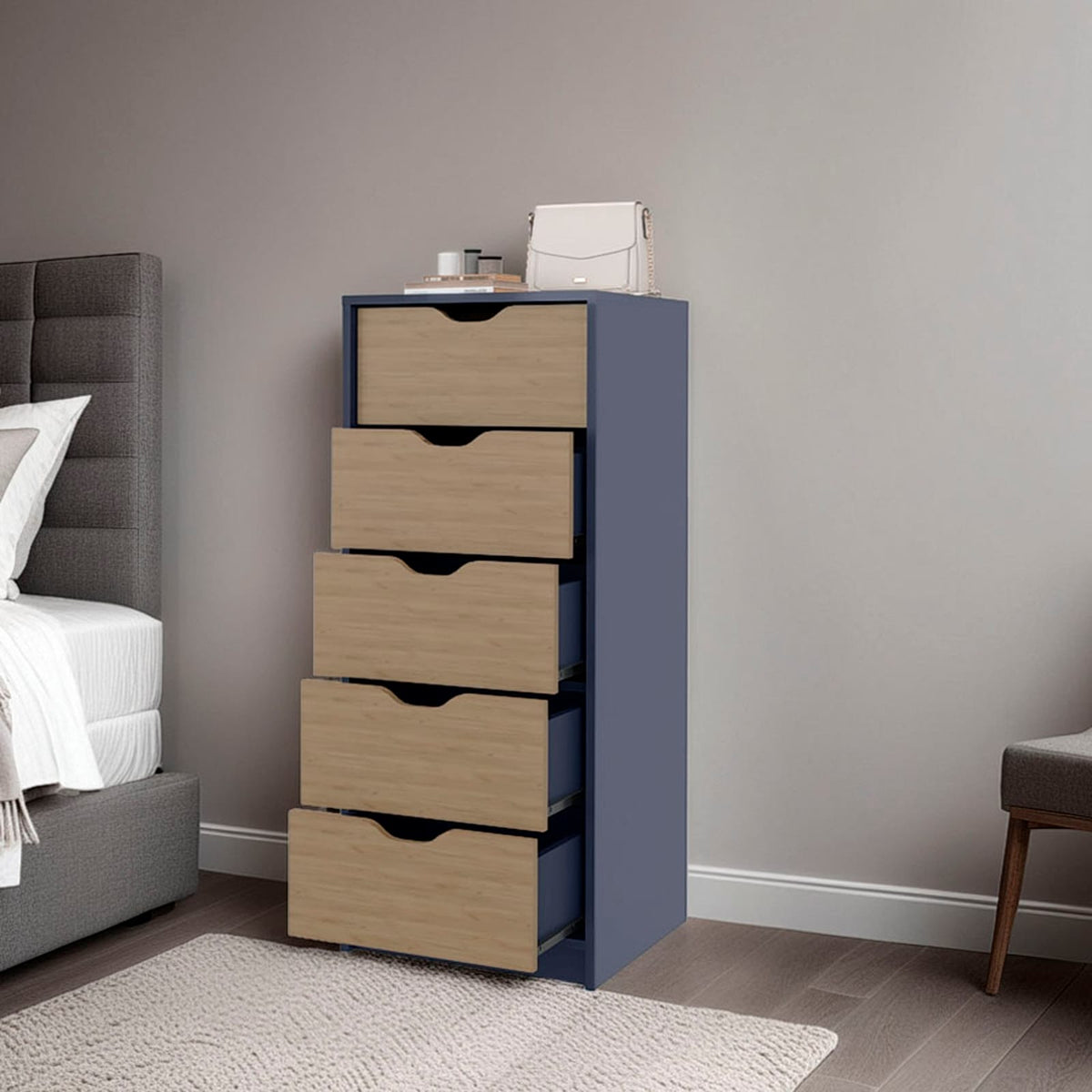 5-Drawer Tall Dresser Multicolor Particle Board Storage for Bedroom