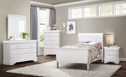 CHARLSTON White Chest with LED Lighting - 5 Drawers for Bedroom