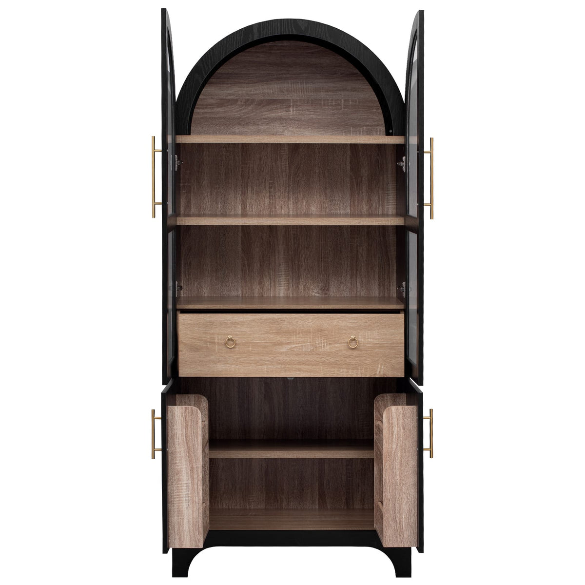 K&K 71" Tall Arched Kitchen Pantry Cabinet - Black